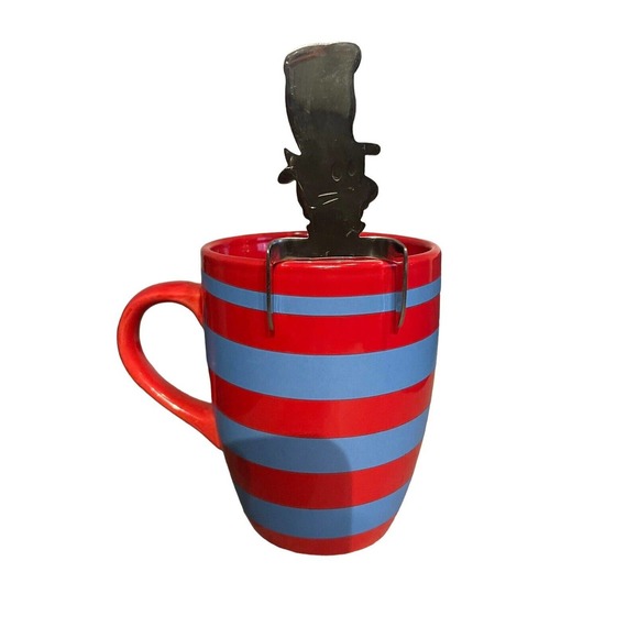 Dr. Seuss Cat In The Hat Mug 12oz Red/Blue Stripes &Metal Cat In The Hat Stirrer - Picture 2 of 13